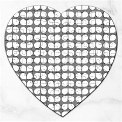 Gray And White Leaf Pattern Jigsaw Puzzle (heart) by GardenOfOphir