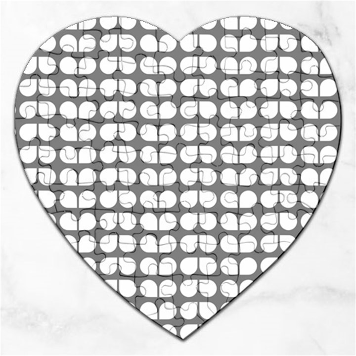 Gray And White Leaf Pattern Jigsaw Puzzle (Heart)