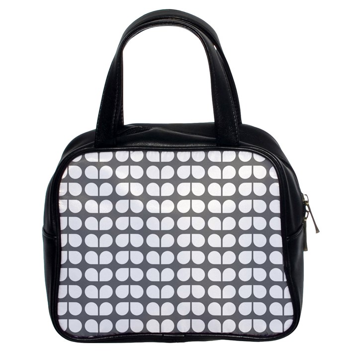 Gray And White Leaf Pattern Classic Handbag (Two Sides)