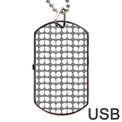 Gray And White Leaf Pattern Dog Tag Usb Flash (two Sides) by GardenOfOphir