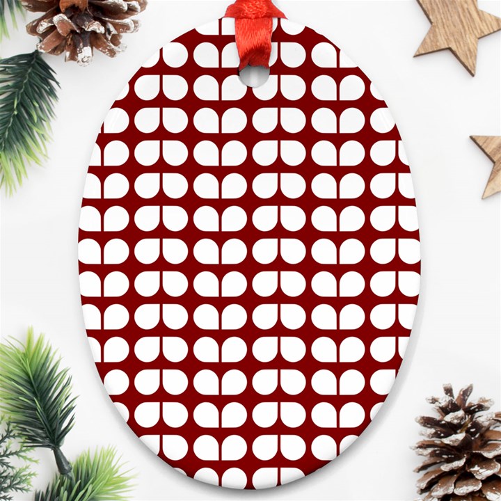 Red And White Leaf Pattern Ornament (Oval)