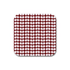 Red And White Leaf Pattern Rubber Square Coaster (4 Pack) by GardenOfOphir