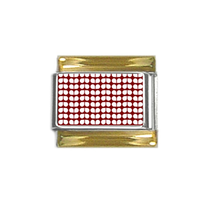 Red And White Leaf Pattern Gold Trim Italian Charm (9mm)