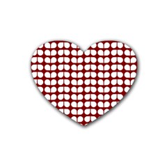 Red And White Leaf Pattern Rubber Heart Coaster (4 Pack) by GardenOfOphir