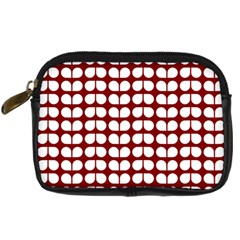 Red And White Leaf Pattern Digital Camera Leather Case by GardenOfOphir