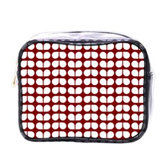 Red And White Leaf Pattern Mini Toiletries Bag (one Side) by GardenOfOphir