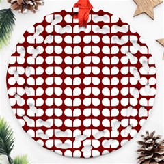 Red And White Leaf Pattern Ornament (round Filigree) by GardenOfOphir