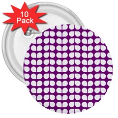 Purple And White Leaf Pattern 3  Buttons (10 Pack)  by GardenOfOphir