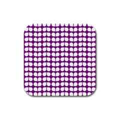 Purple And White Leaf Pattern Rubber Square Coaster (4 Pack) by GardenOfOphir