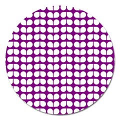 Purple And White Leaf Pattern Magnet 5  (round) by GardenOfOphir