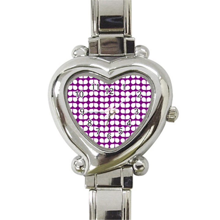 Purple And White Leaf Pattern Heart Italian Charm Watch