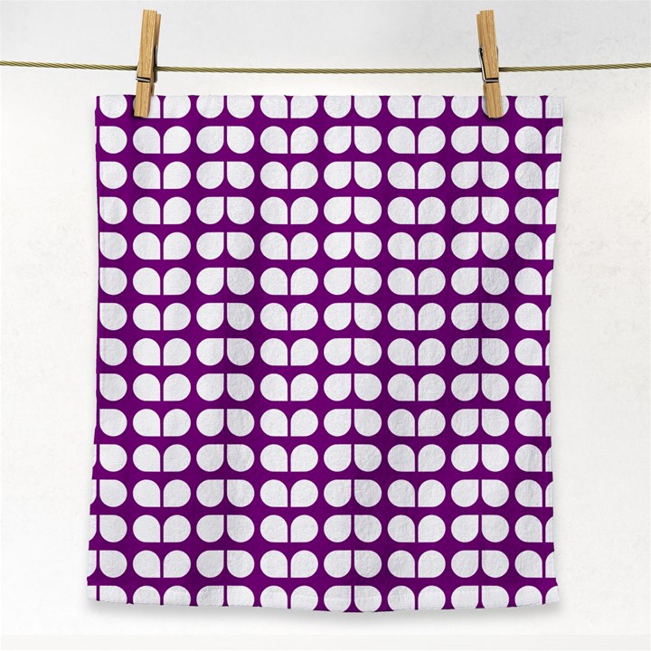 Purple And White Leaf Pattern Face Towel