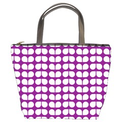 Purple And White Leaf Pattern Bucket Bag by GardenOfOphir