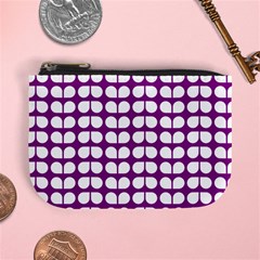 Purple And White Leaf Pattern Mini Coin Purse by GardenOfOphir