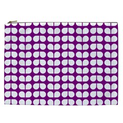 Purple And White Leaf Pattern Cosmetic Bag (xxl) by GardenOfOphir