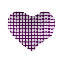 Purple And White Leaf Pattern Standard 16  Premium Flano Heart Shape Cushions by GardenOfOphir