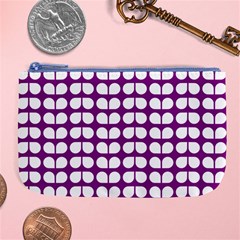 Purple And White Leaf Pattern Large Coin Purse by GardenOfOphir