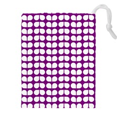 Purple And White Leaf Pattern Drawstring Pouch (4xl) by GardenOfOphir