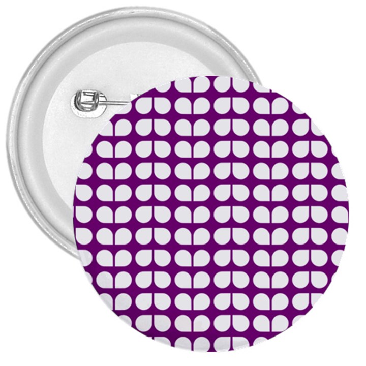 Purple And White Leaf Pattern 3  Buttons