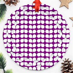 Purple And White Leaf Pattern Ornament (round Filigree) by GardenOfOphir