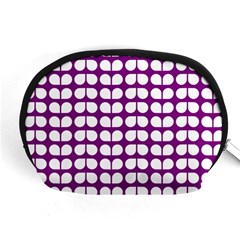 Purple And White Leaf Pattern Accessory Pouch (medium) by GardenOfOphir