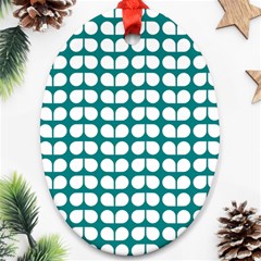 Teal And White Leaf Pattern Ornament (oval) by GardenOfOphir