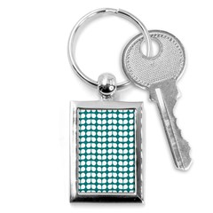 Teal And White Leaf Pattern Key Chain (rectangle) by GardenOfOphir