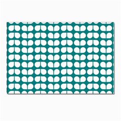 Teal And White Leaf Pattern Postcard 4 x 6  (pkg Of 10) by GardenOfOphir