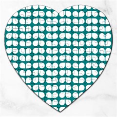 Teal And White Leaf Pattern Jigsaw Puzzle (heart) by GardenOfOphir