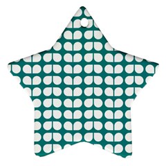 Teal And White Leaf Pattern Star Ornament (two Sides) by GardenOfOphir