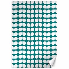 Teal And White Leaf Pattern Canvas 24  X 36  by GardenOfOphir