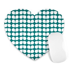 Teal And White Leaf Pattern Heart Mousepad by GardenOfOphir