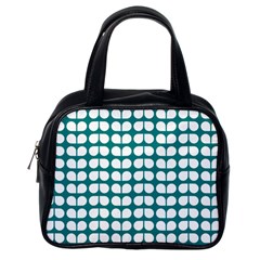 Teal And White Leaf Pattern Classic Handbag (one Side) by GardenOfOphir