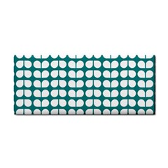 Teal And White Leaf Pattern Hand Towel by GardenOfOphir