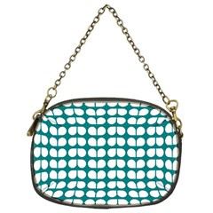 Teal And White Leaf Pattern Chain Purse (one Side) by GardenOfOphir