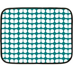 Teal And White Leaf Pattern Fleece Blanket (mini) by GardenOfOphir