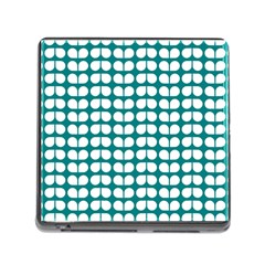 Teal And White Leaf Pattern Memory Card Reader (square 5 Slot) by GardenOfOphir