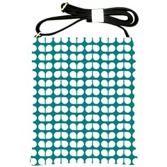 Teal And White Leaf Pattern Shoulder Sling Bag by GardenOfOphir