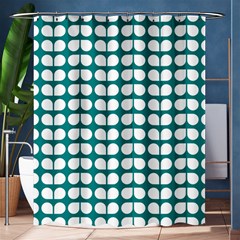 Teal And White Leaf Pattern Shower Curtain 60  X 72  (medium)  by GardenOfOphir