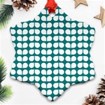 Teal And White Leaf Pattern Snowflake Ornament (Two Sides) Front