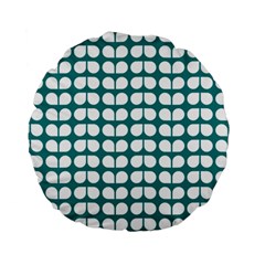 Teal And White Leaf Pattern Standard 15  Premium Round Cushions by GardenOfOphir