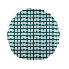 Teal And White Leaf Pattern Standard 15  Premium Flano Round Cushions by GardenOfOphir