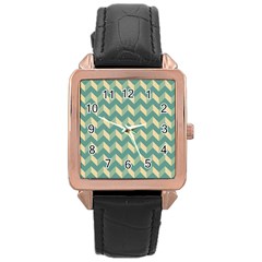 Modern Retro Chevron Patchwork Pattern Rose Gold Leather Watch  by GardenOfOphir