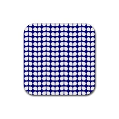 Blue And White Leaf Pattern Rubber Coaster (Square)