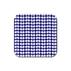 Blue And White Leaf Pattern Rubber Square Coaster (4 pack)