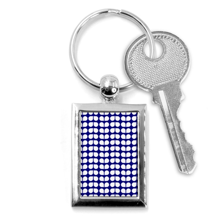 Blue And White Leaf Pattern Key Chain (Rectangle)