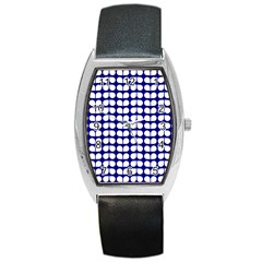 Blue And White Leaf Pattern Barrel Style Metal Watch