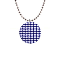 Blue And White Leaf Pattern 1  Button Necklace