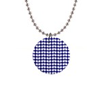 Blue And White Leaf Pattern 1  Button Necklace Front