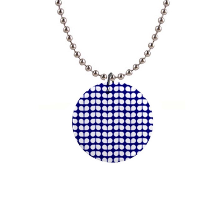 Blue And White Leaf Pattern 1  Button Necklace